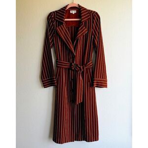 Privacy Please Cassidy Belted Midi Trench in Brown & Tan Stripe size Small